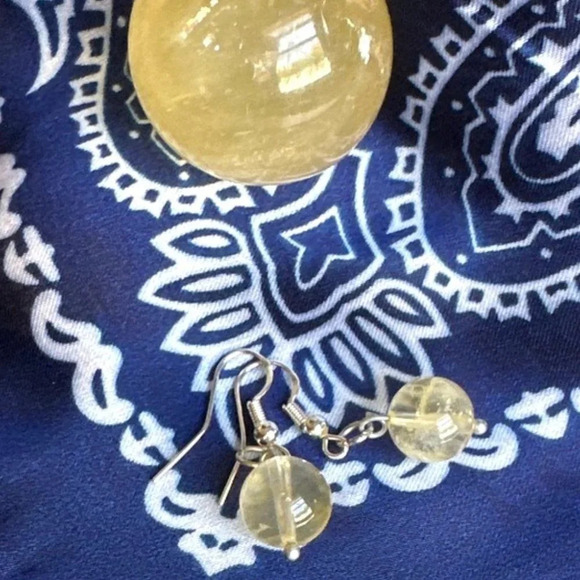 Citrine spheres maxi dangle 925 sterling  statement earrings/stud earrings - Picture 1 of 6